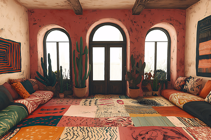 Terracotta Room With Cacti and Patchwork Rug