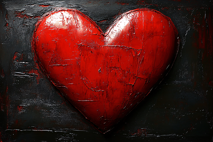 Textured Red Heart On Black Canvas