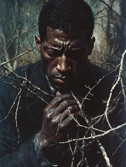 Thoughtful Man Amidst Branches