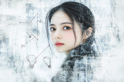 Thoughtful Woman With Bulb Ideas