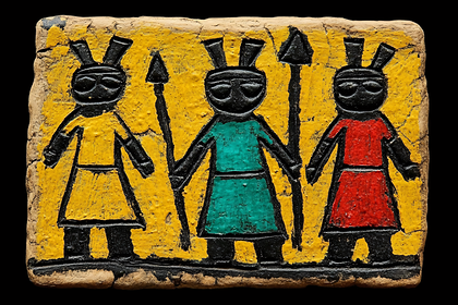 Three Anthropomorphic Figures With Spears