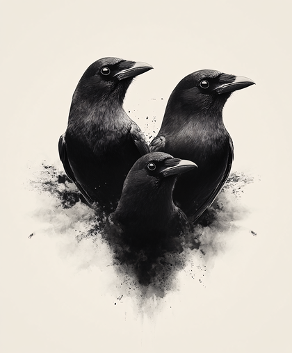 Three Black Crows Emerging From Dust
