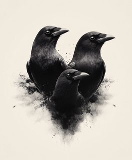 Three Black Crows Emerging From Dust