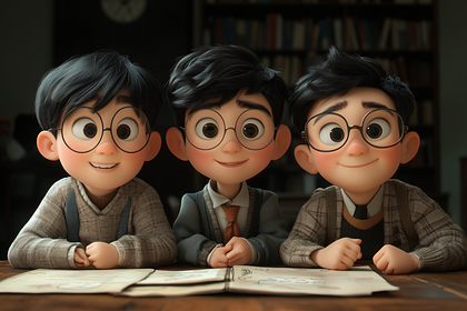Three Boys at Desk