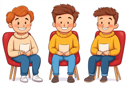 Three Boys Sitting on Chairs