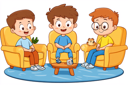 Three Boys Sitting On Chairs