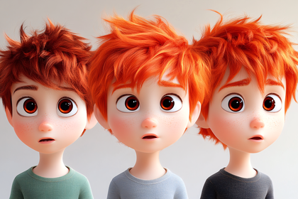 Three Cartoon Boys With Orange Hair