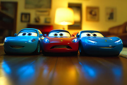 Three Cartoon Cars In Living Room