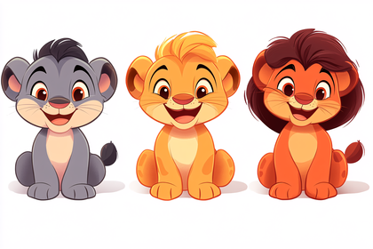 Three Cartoon Lion Cubs