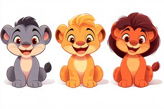 Three Cartoon Lion Cubs