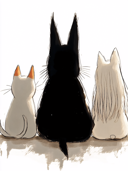 Three Cats Back View