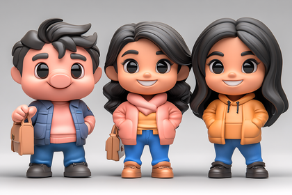 Three Cheerful Cartoon Kids Standing Together