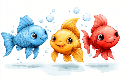 Three Colorful Cartoon Fish