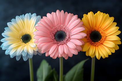 Three Colorful Gerbera Flowers