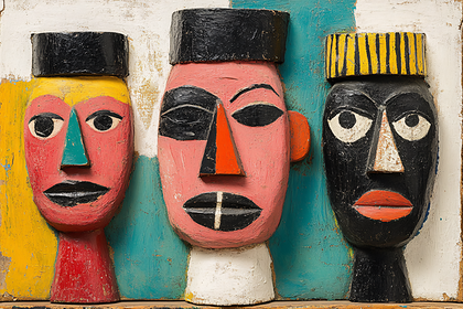 Three Colorful Wooden Masks