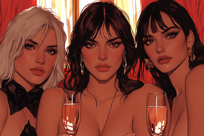 Three Elegant Women Toasting