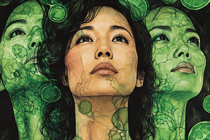 Three Faces of Woman with Green Veins
