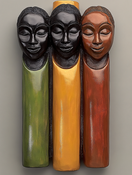 Three Faces Wooden Sculpture