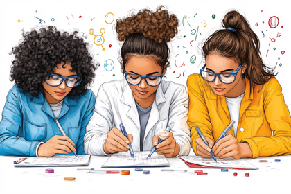 Three Female Students in Science Class