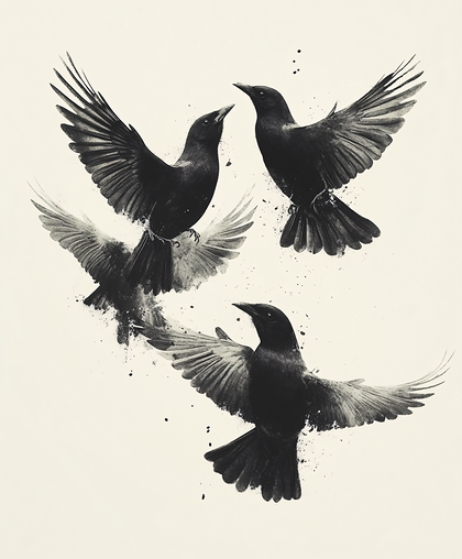 Three Flying Black Birds