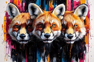 Three Fox Heads Painting