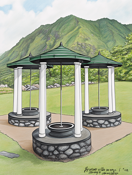 Three Gazebos In A Landscape