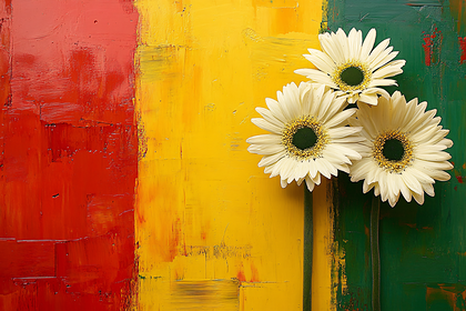 Three Gerbera Daisies on Abstract Background