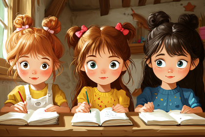 Three Girls Studying