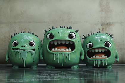 Three Green Spiky Monsters