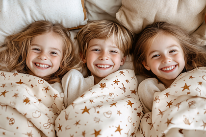Three Happy Children Under a Starry Blanket