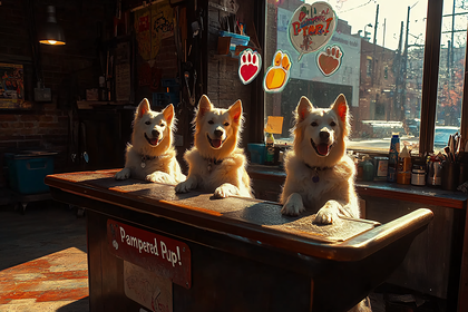 Three Happy Dogs At Pampered Pup