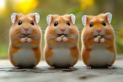 Three Happy Hamsters Holding Nuts