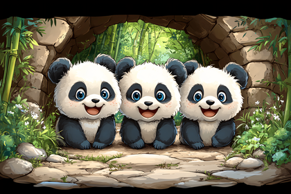 Three Happy Panda Cubs