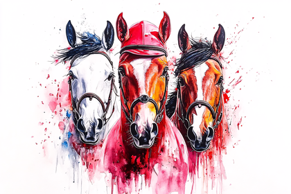 Three Horse Heads Watercolor