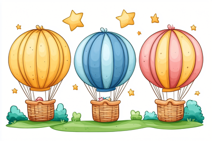 Three Hot Air Balloons With Stars