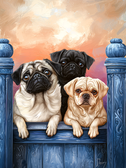 Three Pugs Portrait