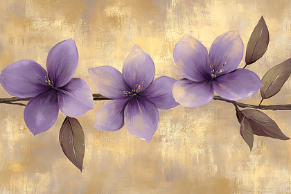 Three Purple Flowers on a Branch