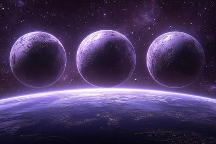 Three Purple Planets Over a Purple Planet