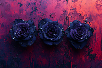 Three Purple Roses with Water Droplets