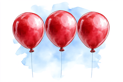 Three Red Balloons Watercolor