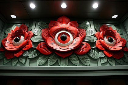 Three Red Flower Eyes Wall Decoration