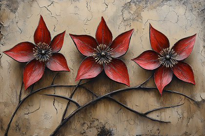 Three Red Flowers On Textured Background