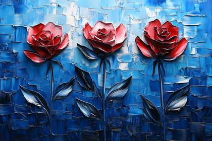 Three Roses Impasto Painting