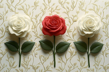 Three Roses on Floral Background