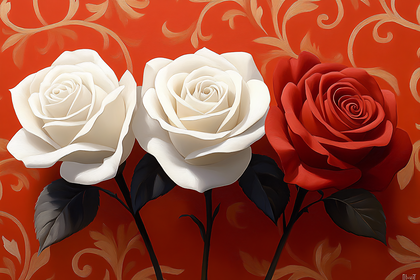 Three Roses On Ornamental Background