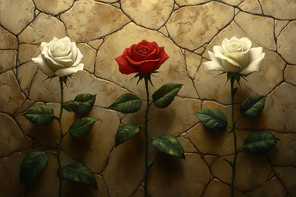 Three Roses on Stone Wall