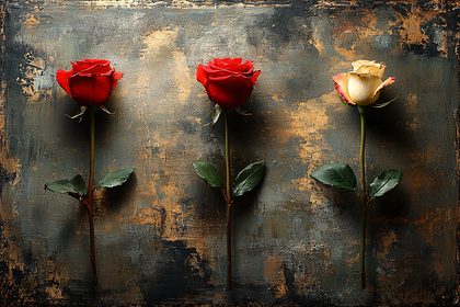Three Roses On Textured Background