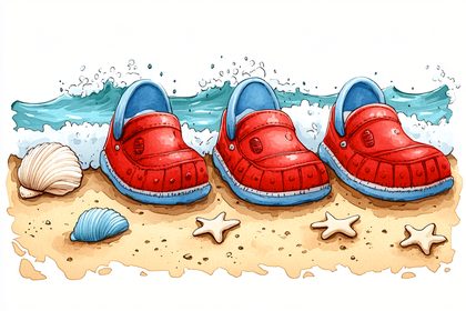 Three Shoes On Beach