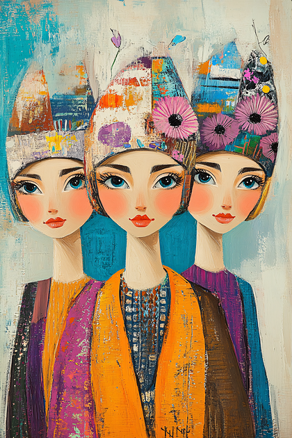 Three Sisters In Colorful Hats