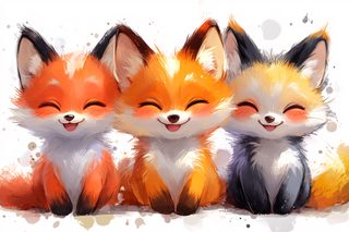 Three Smiling Fox Cubs